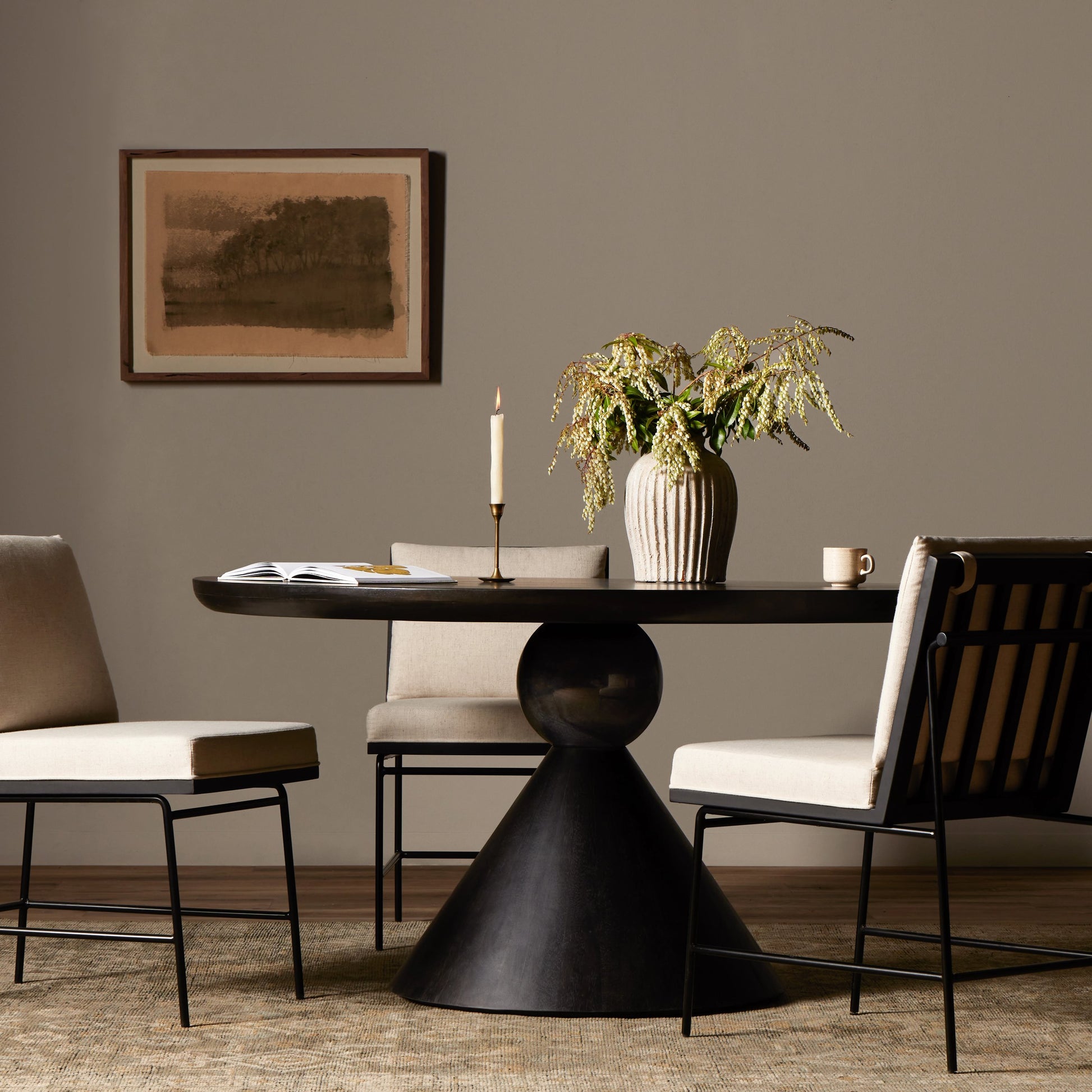 Bibianna Dining Table by Four Hands. Made from solid parawood, solid marble in a modern style.