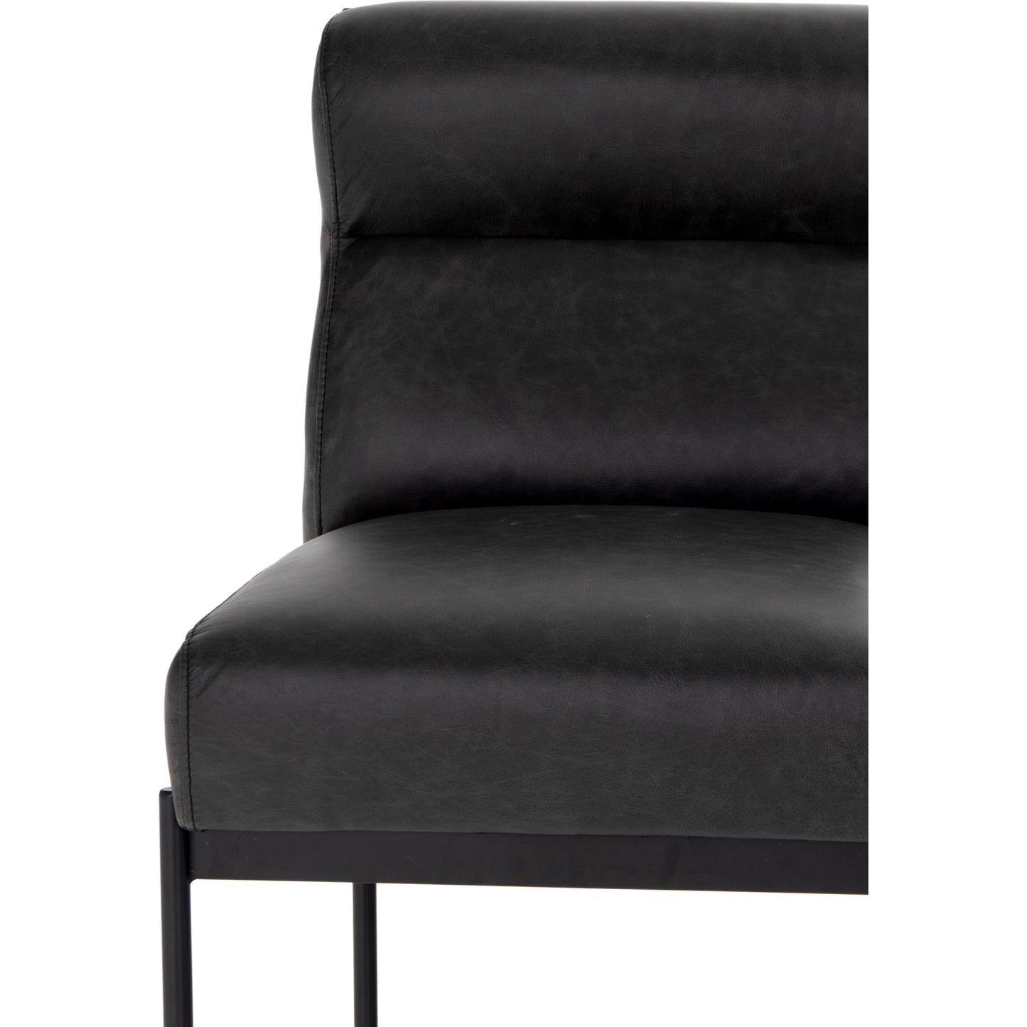 010 SI-1715824 | Closeup | Klein Dining Chair by Four Hands in sonoma black. Made from top grain leather, iron, 100% polyester in a modern style.