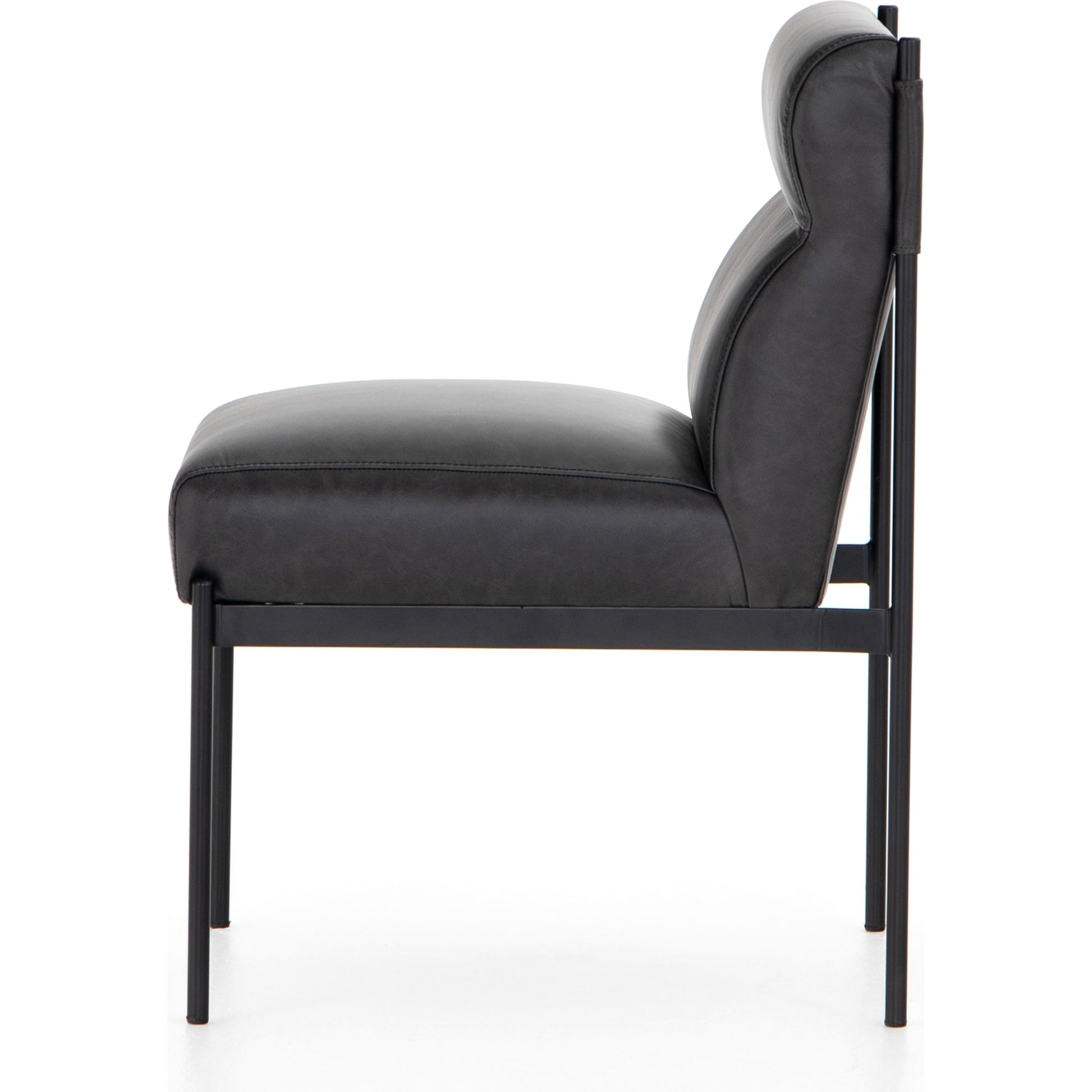 Klein Dining Chair by Four Hands in sonoma black. Made from top grain leather, iron, 100% polyester in a modern style.