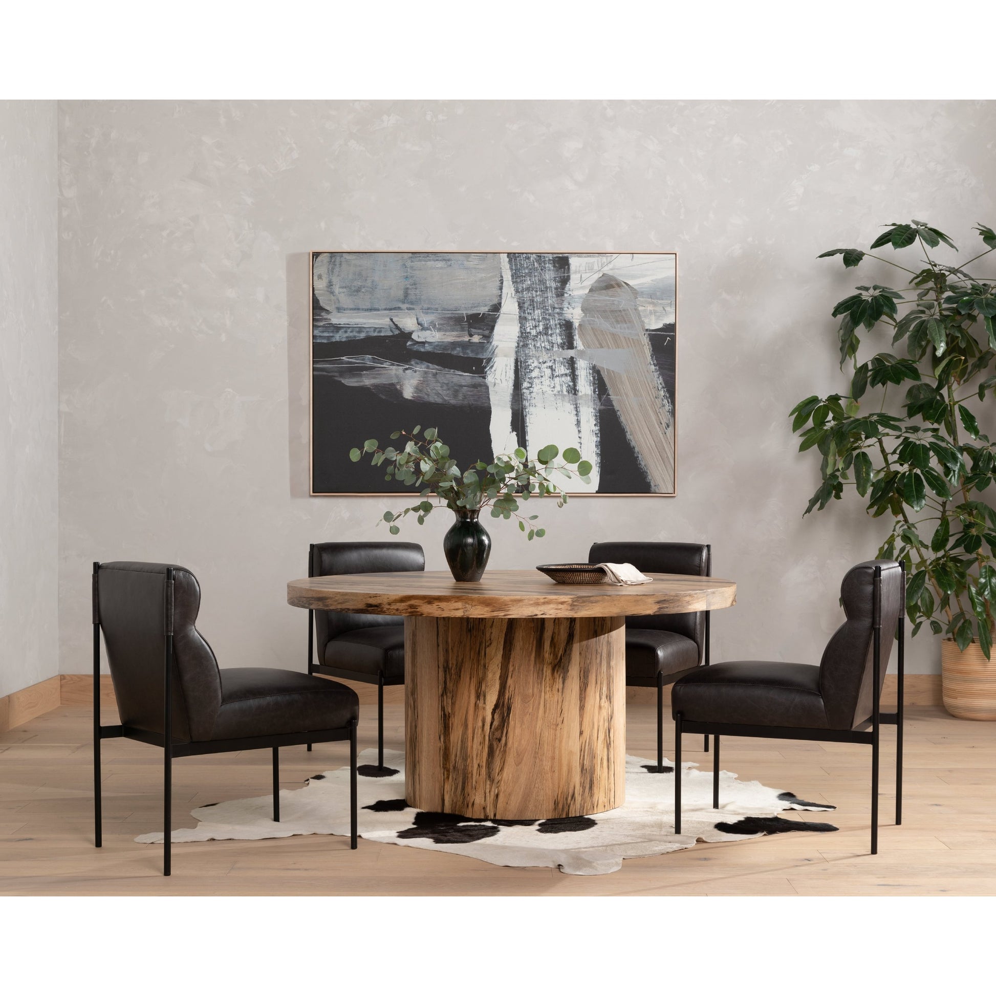 Klein Dining Chair by Four Hands in sonoma black. Made from top grain leather, iron, 100% polyester in a modern style.
