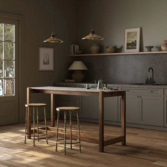 Scout Counter Table by Four Hands in polished white marble, auburn mango. Made from solid marble, solid mango in a transitional style.