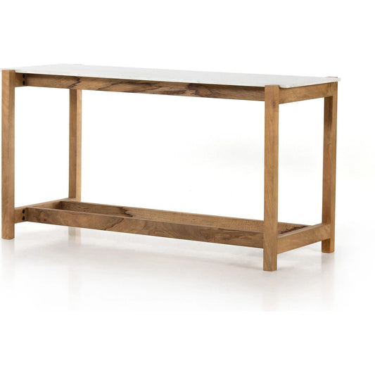 Scout Counter Table by Four Hands in polished white marble, auburn mango. Made from solid marble, solid mango in a transitional style.