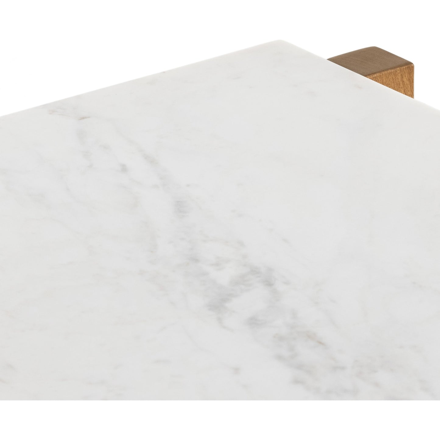 015 SI-2462048 | Closeup | Scout Counter Table by Four Hands in polished white marble, auburn mango. Made from solid marble, solid mango in a transitional style.