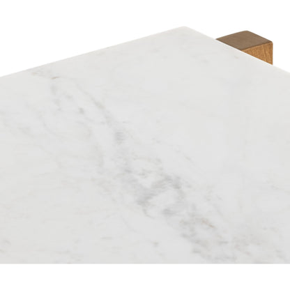 Scout Counter Table by Four Hands in polished white marble, auburn mango. Made from solid marble, solid mango in a transitional style.