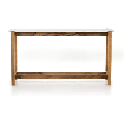 Scout Counter Table by Four Hands in polished white marble, auburn mango. Made from solid marble, solid mango in a transitional style.