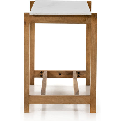 Scout Counter Table by Four Hands in polished white marble, auburn mango. Made from solid marble, solid mango in a transitional style.