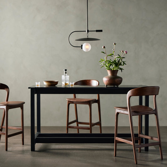 Scout Counter Table by Four Hands in worn black mango. Made from solid marble, solid mango in a transitional style.