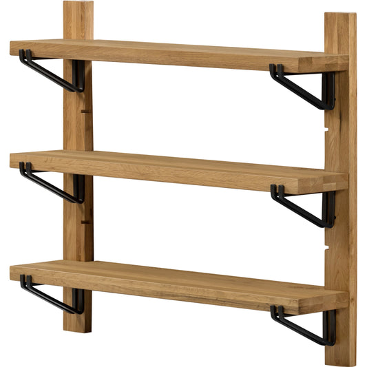 Pivott Shelf by Four Hands in dark iron, natural oak. Made from iron, oak veneer, solid oak in a rustic style.