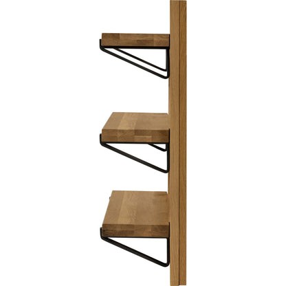 Pivott Shelf by Four Hands in dark iron, natural oak. Made from iron, oak veneer, solid oak in a rustic style.