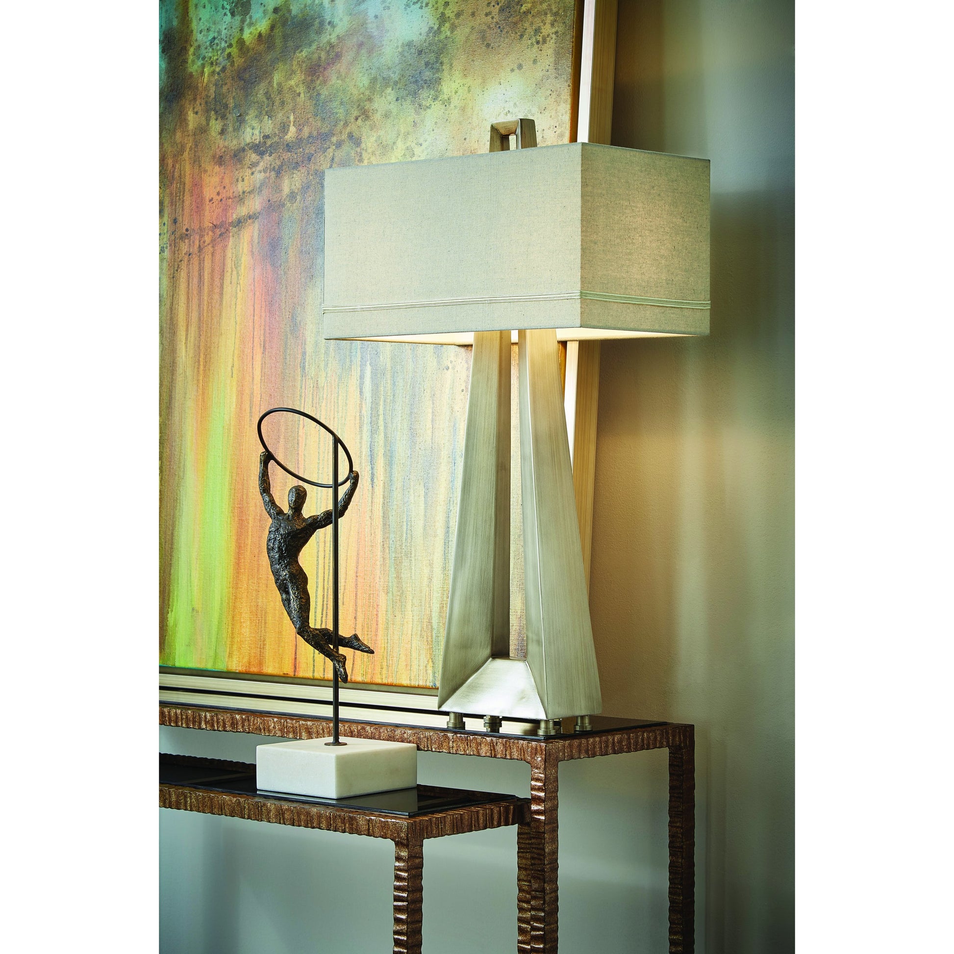 Skyway Lamp by Wildwood in antique silver. Made from composite in a modern style.
