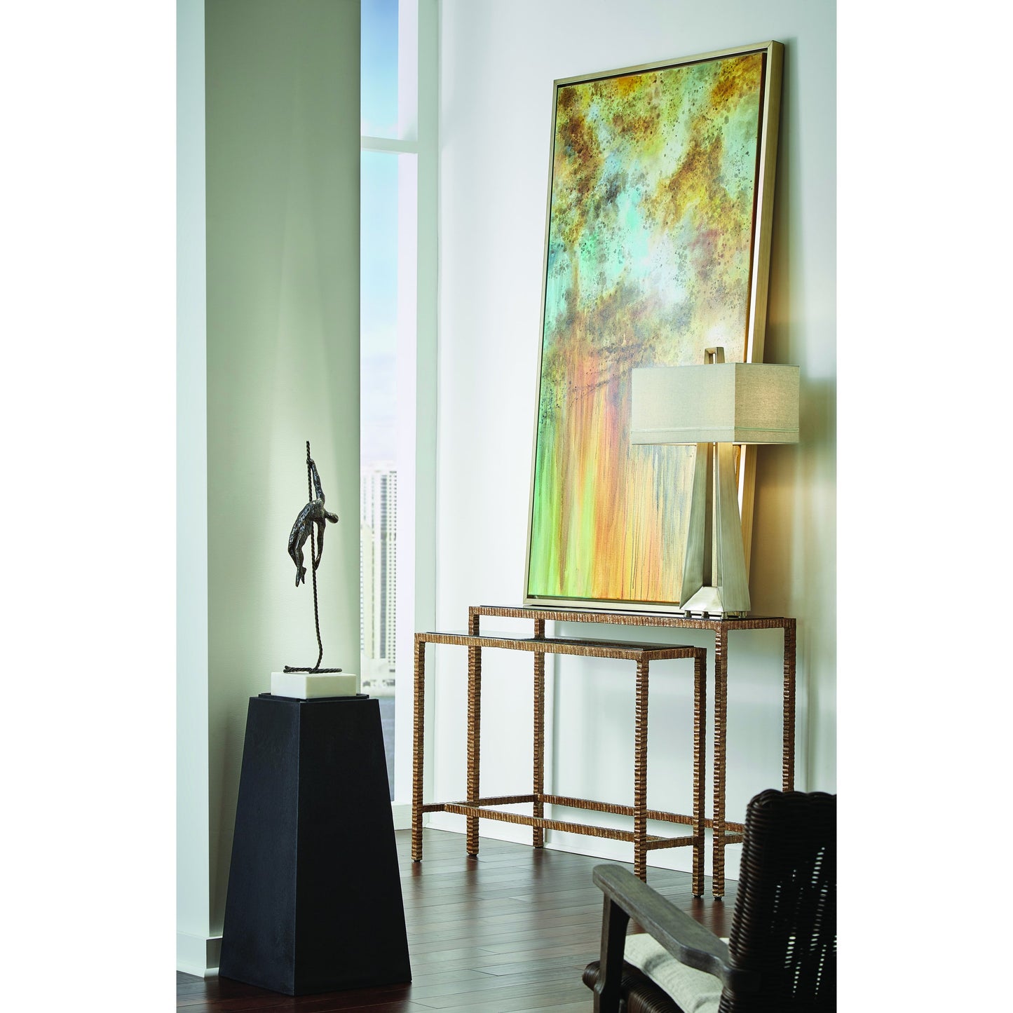 004 SR-386414 | Lifestyle | Skyway Lamp by Wildwood in antique silver. Made from composite in a modern style.