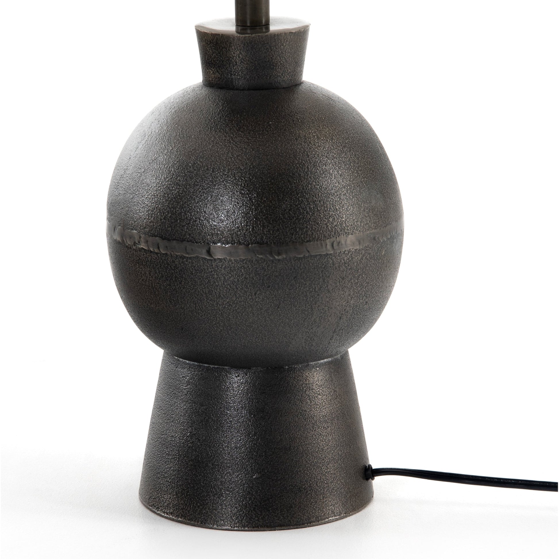 Kelita Table Lamp by Four Hands in textured black. Made from aluminum, 60% polyester, 40% viscose (rayon), thermoplastic in a transitional style.