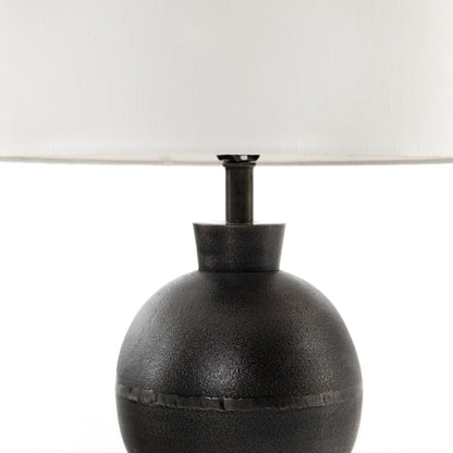 Kelita Table Lamp by Four Hands in textured black. Made from aluminum, 60% polyester, 40% viscose (rayon), thermoplastic in a transitional style.