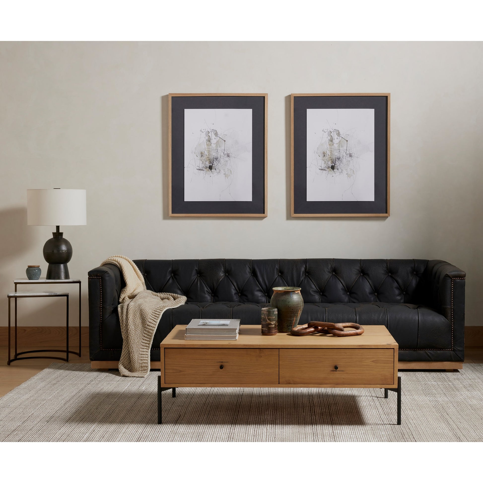 Kelita Table Lamp by Four Hands in textured black. Made from aluminum, 60% polyester, 40% viscose (rayon), thermoplastic in a transitional style.