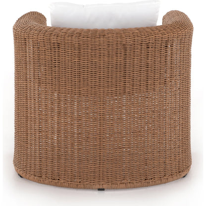 Tucson Woven Outdoor Chair by Four Hands. Made from 100% olefin, 100% polyethylene, iron in a coastal style.