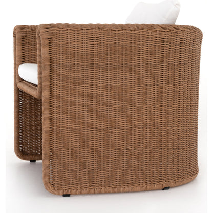 Tucson Woven Outdoor Chair by Four Hands. Made from 100% olefin, 100% polyethylene, iron in a coastal style.