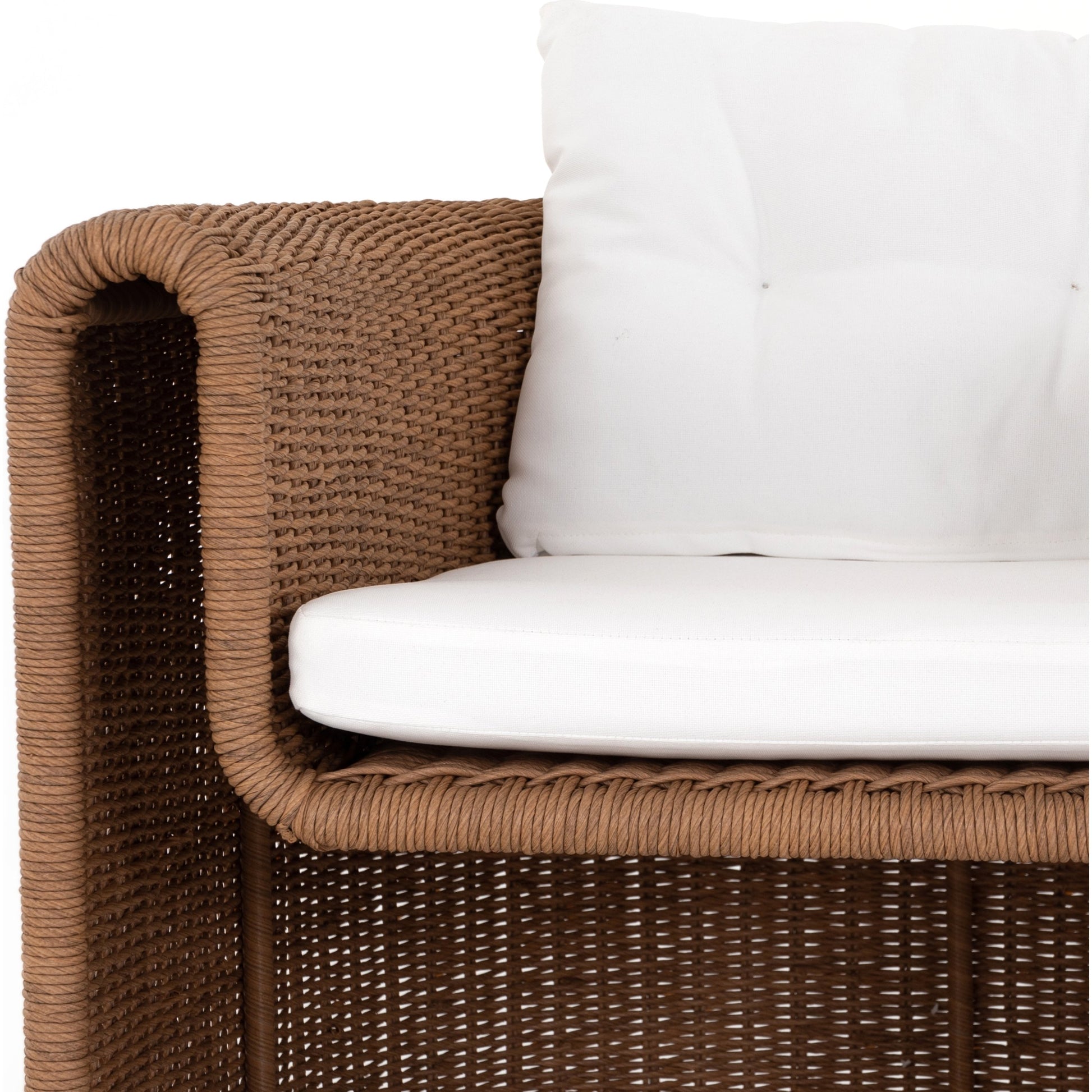 Tucson Woven Outdoor Chair by Four Hands. Made from 100% olefin, 100% polyethylene, iron in a coastal style.