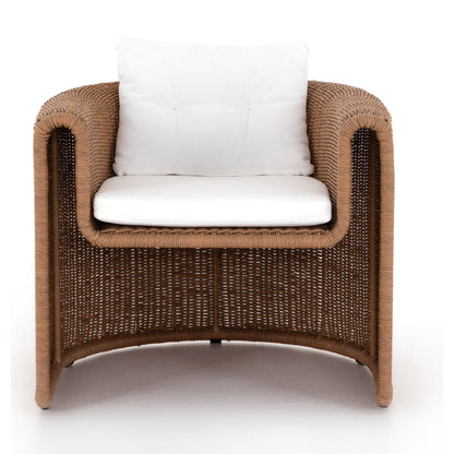 Tucson Woven Outdoor Chair by Four Hands. Made from 100% olefin, 100% polyethylene, iron in a coastal style.
