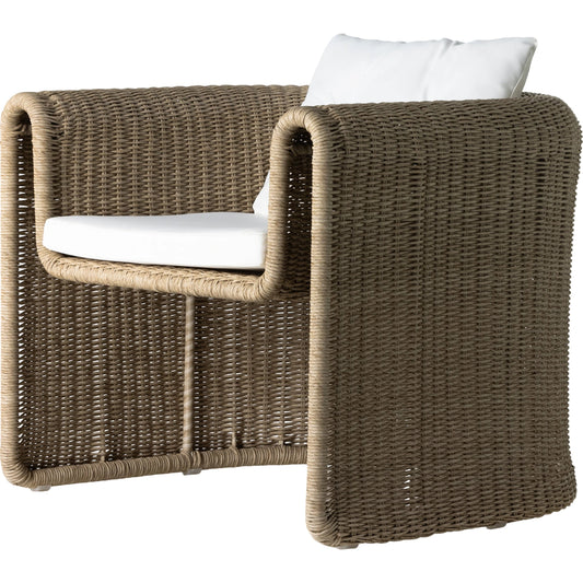 Tucson Woven Outdoor Chair by Four Hands. Made from 100% olefin, 100% polyethylene, iron in a coastal style.