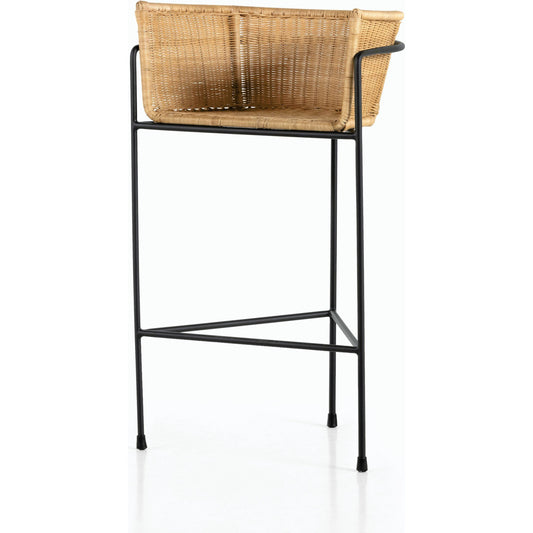 Destin Bar Stool by Four Hands in honey and charcoal iron. Made from iron, rattan in a modern style.