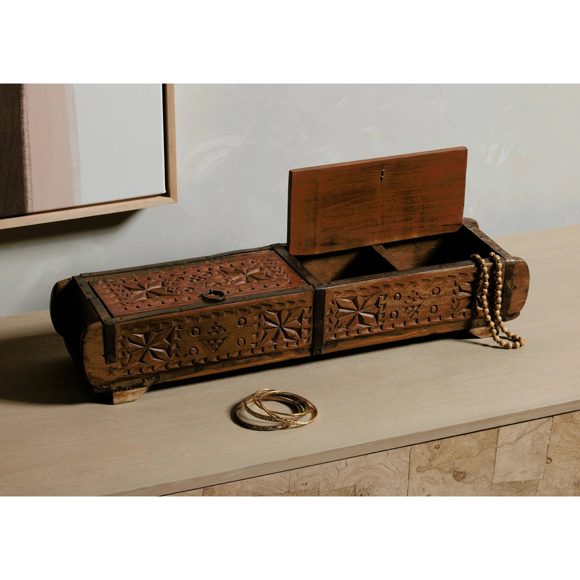 Found Carved Box by Four Hands in reclaimed natural. Made from solid mixed reclaimed wood in a eclectic & global style.