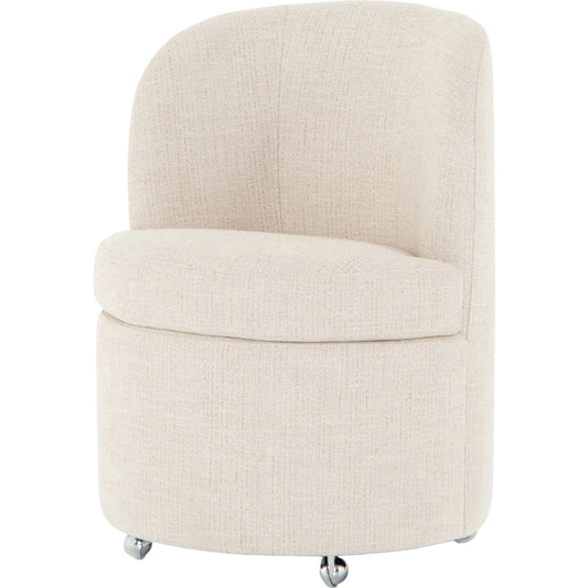 Gloria Dining Chair by Four Hands in hampton cream. Made from 97% polyester, 2% viscose (rayon), 1% flax, linen, 80% polyurethane foam, 20% polyester fiber, 100% polyester in a modern style.