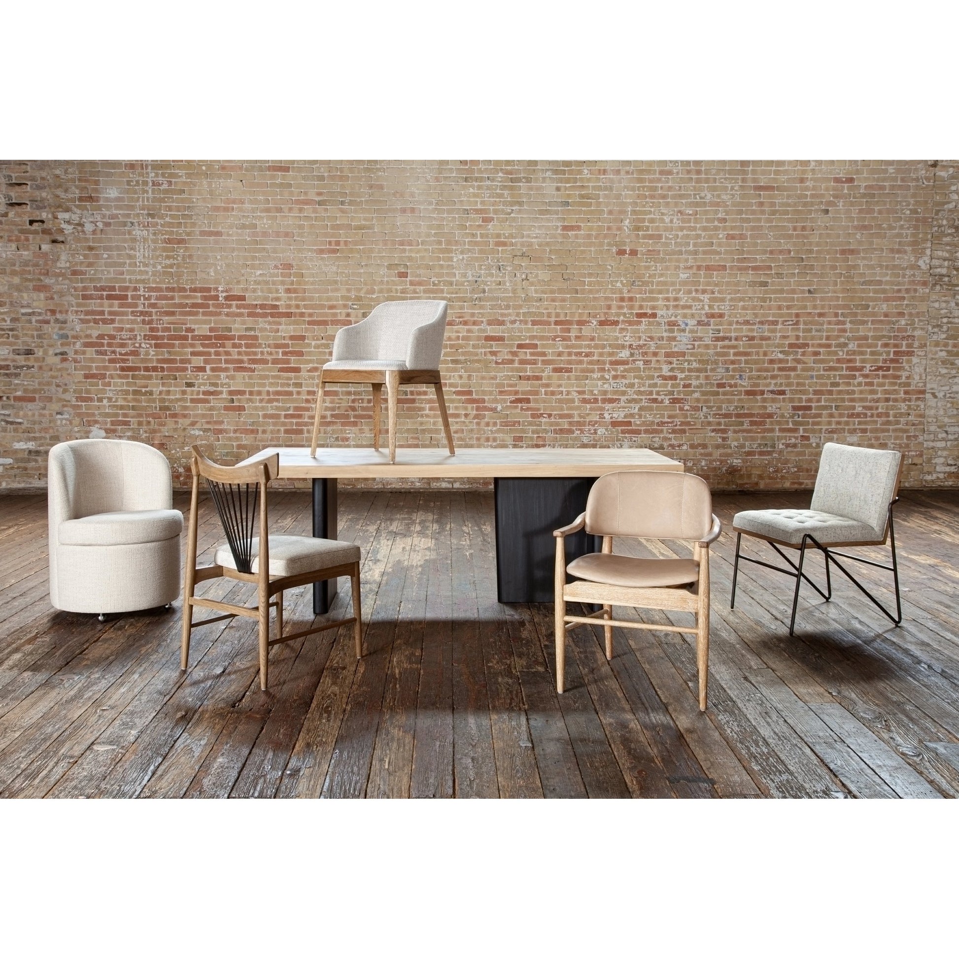 Gloria Dining Chair by Four Hands in hampton cream. Made from 97% polyester, 2% viscose (rayon), 1% flax, linen, 80% polyurethane foam, 20% polyester fiber, 100% polyester in a modern style.
