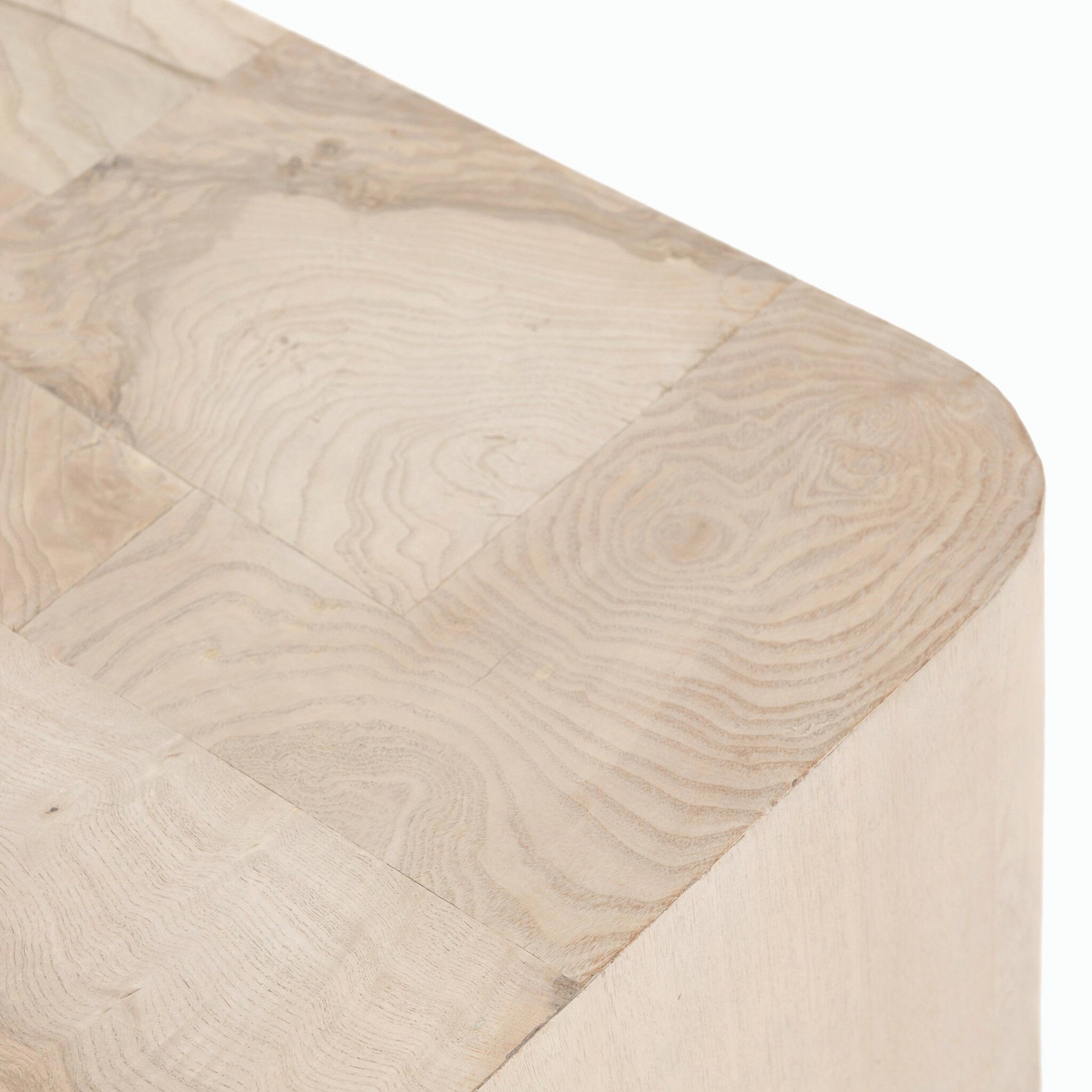 Blanco End Table by Four Hands in bleached burl. Made from ash burl veneer, thick mahogany veneer in a modern style.