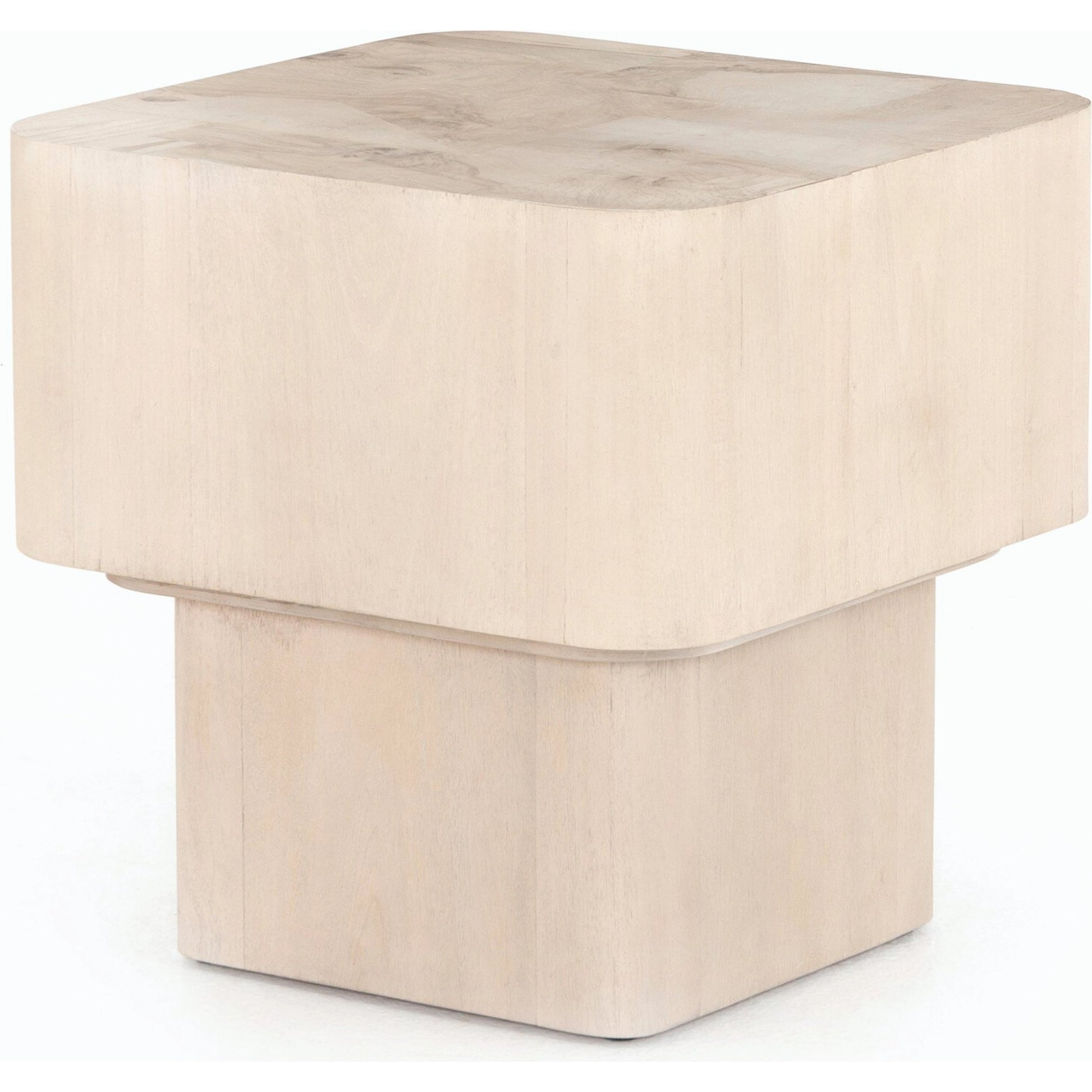 Blanco End Table by Four Hands in bleached burl. Made from ash burl veneer, thick mahogany veneer in a modern style.