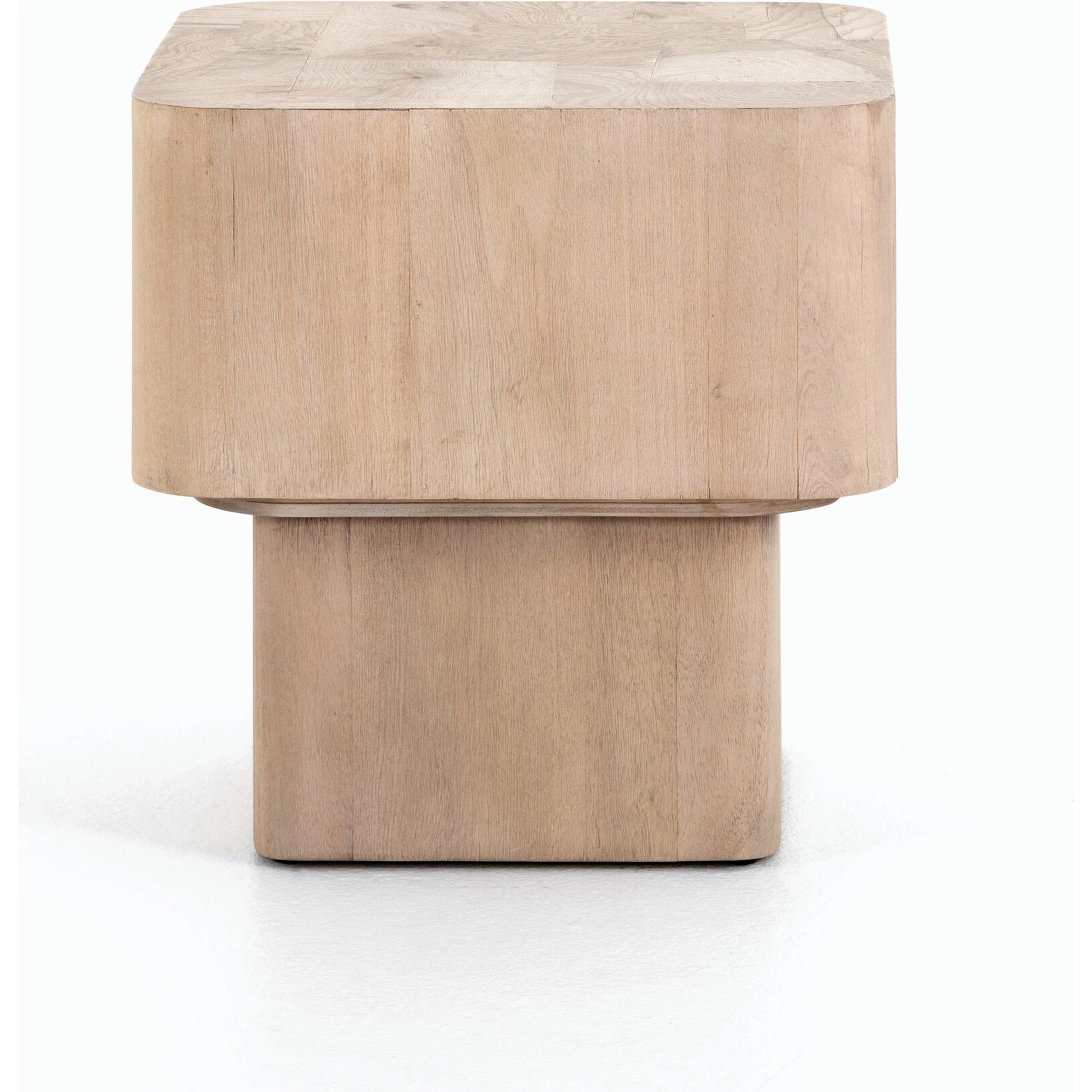 Blanco End Table by Four Hands in bleached burl. Made from ash burl veneer, thick mahogany veneer in a modern style.