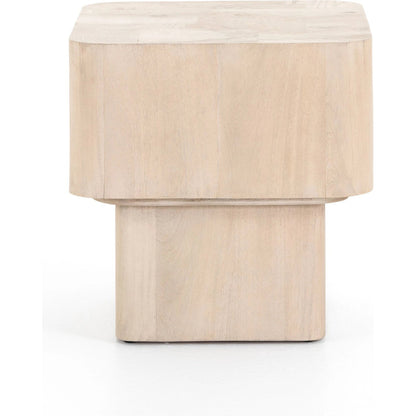 Blanco End Table by Four Hands in bleached burl. Made from ash burl veneer, thick mahogany veneer in a modern style.