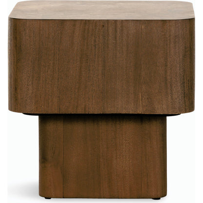Blanco End Table by Four Hands in bleached burl. Made from ash burl veneer, thick mahogany veneer in a modern style.