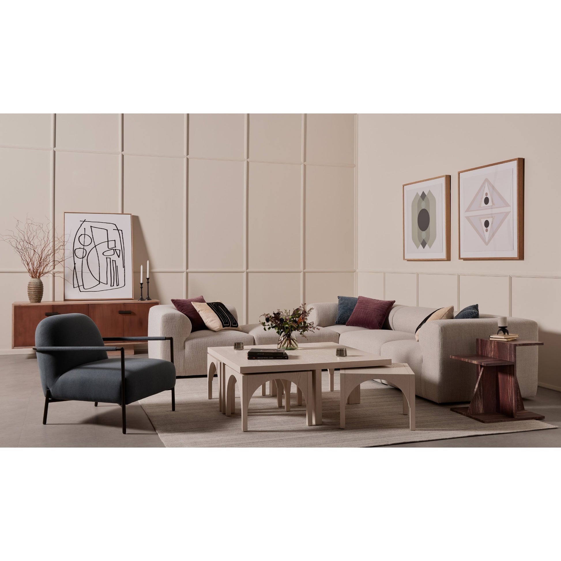Amara Nesting Coffee Table by Four Hands. Made from oak veneer, solid oak in a eclectic & global style.