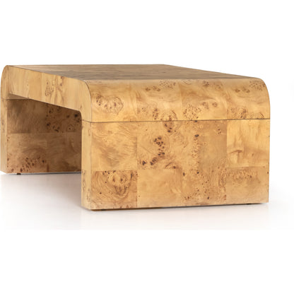 Jenson Coffee Table by Four Hands in natural poplar burl veneer and natural poplar burl. Made from poplar burl veneer in a coastal style.