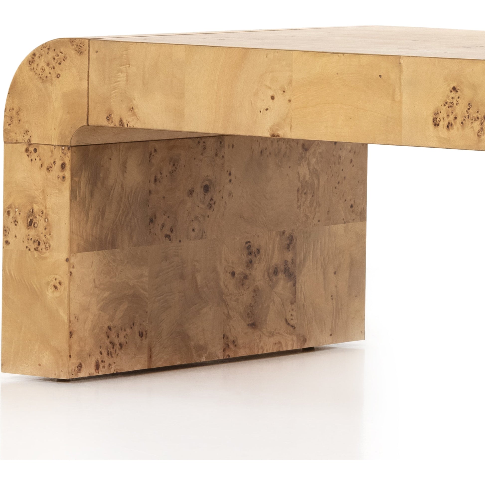 Jenson Coffee Table by Four Hands in natural poplar burl veneer and natural poplar burl. Made from poplar burl veneer in a coastal style.
