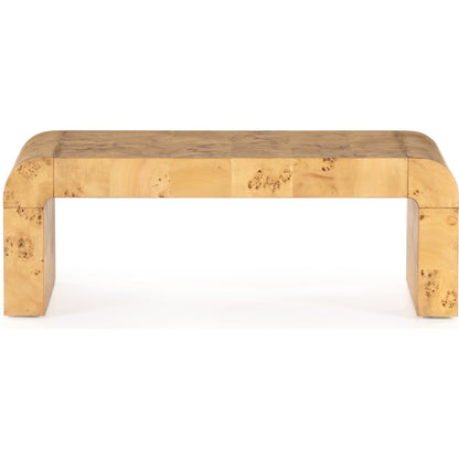 Jenson Coffee Table by Four Hands in natural poplar burl veneer and natural poplar burl. Made from poplar burl veneer in a coastal style.