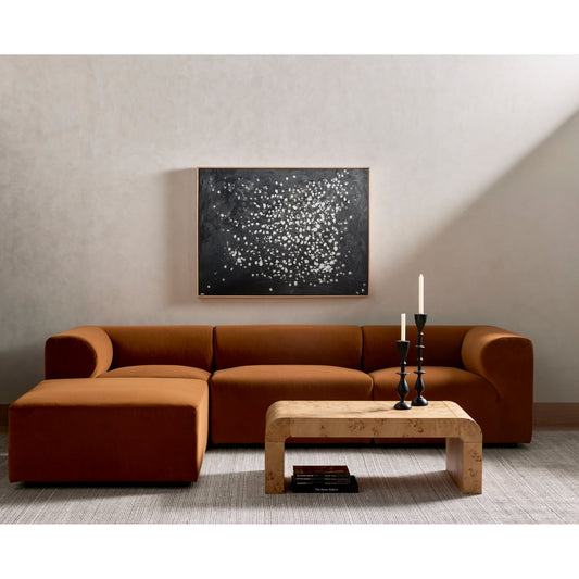 Jenson Coffee Table by Four Hands in natural poplar burl veneer and natural poplar burl. Made from poplar burl veneer in a coastal style.