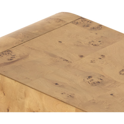 Jenson Console Table by Four Hands in natural poplar burl veneer and natural poplar burl. Made from poplar burl veneer in a coastal style.