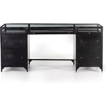 Shadow Box Executive Desk by Four Hands in black. Made from iron in a modern style.