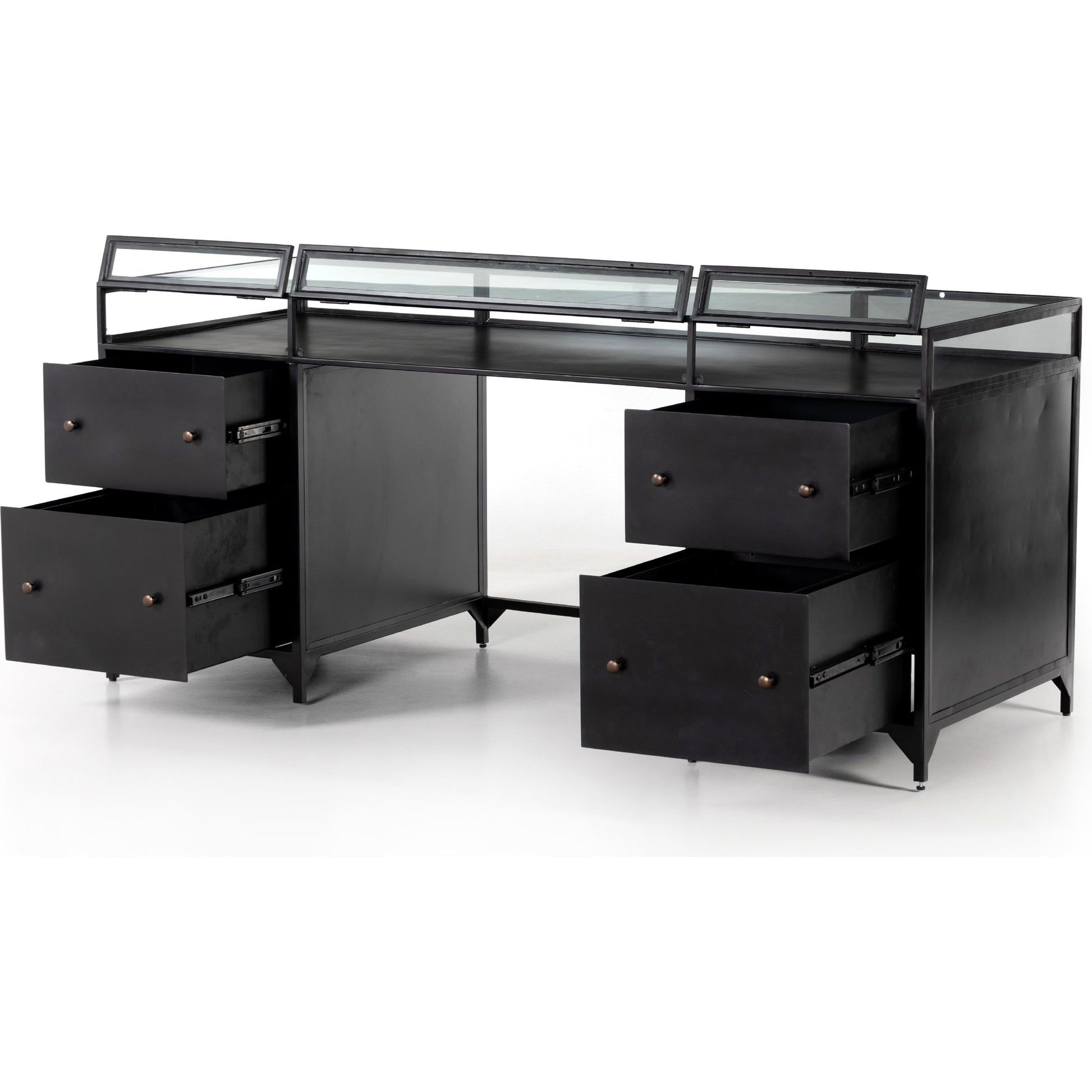 Shadow Box Executive Desk by Four Hands in black. Made from iron in a modern style.