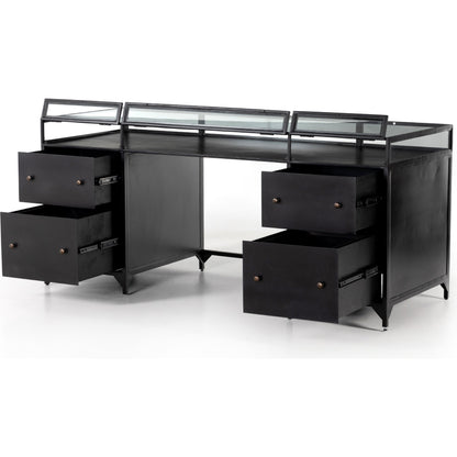 Shadow Box Executive Desk by Four Hands in black. Made from iron in a modern style.