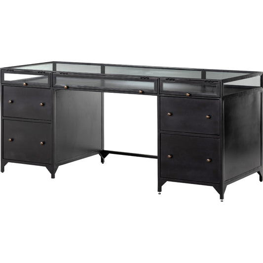 Shadow Box Executive Desk by Four Hands in black. Made from iron in a modern style.