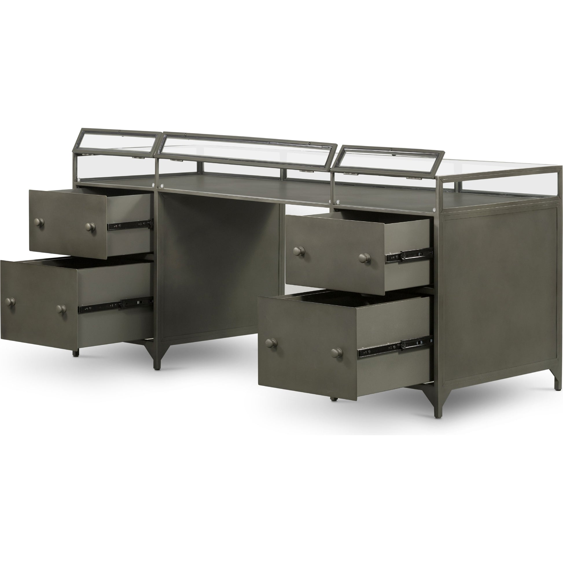Shadow Box Executive Desk by Four Hands in black. Made from iron in a modern style.