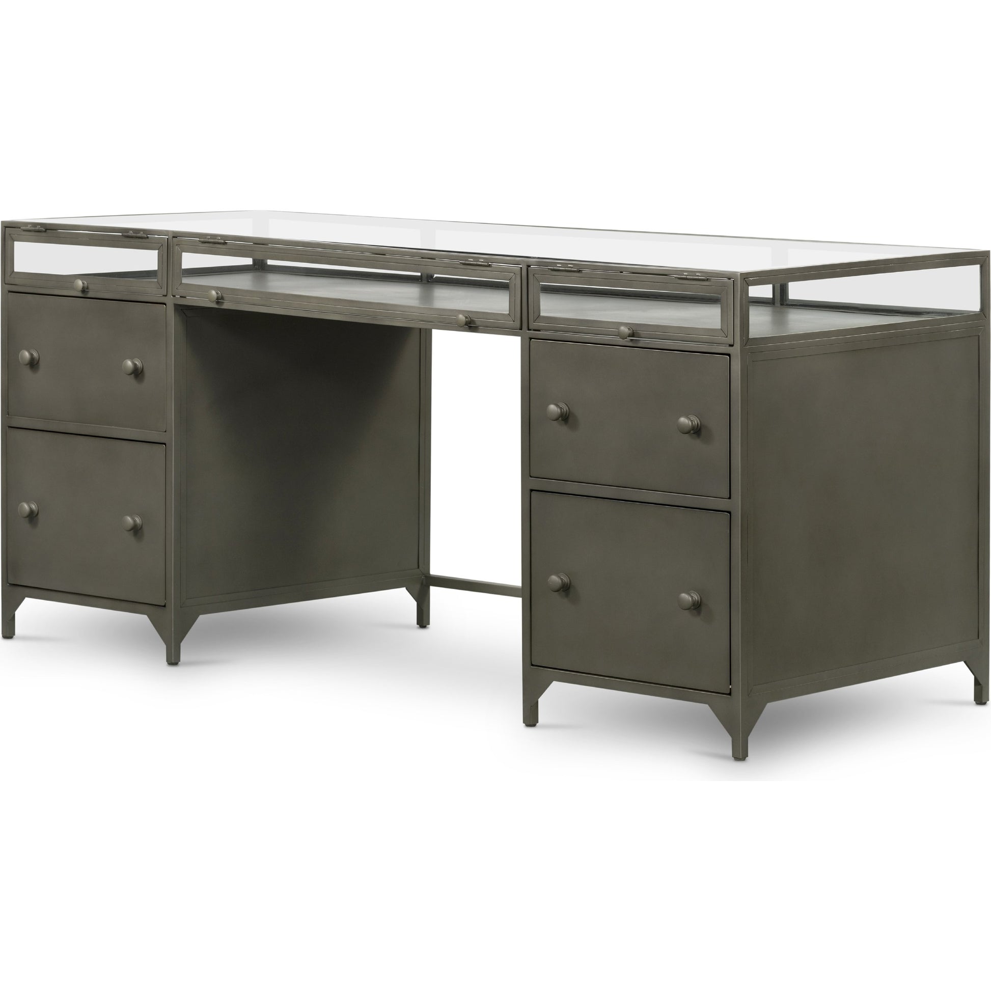 Shadow Box Executive Desk by Four Hands in black. Made from iron in a modern style.
