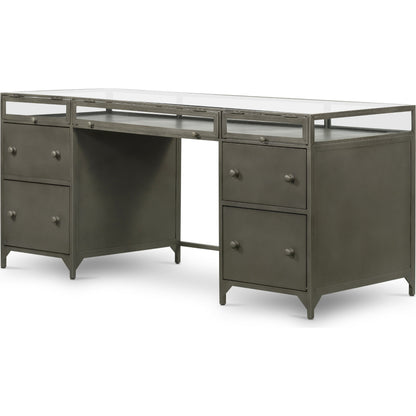 Shadow Box Executive Desk by Four Hands in black. Made from iron in a modern style.
