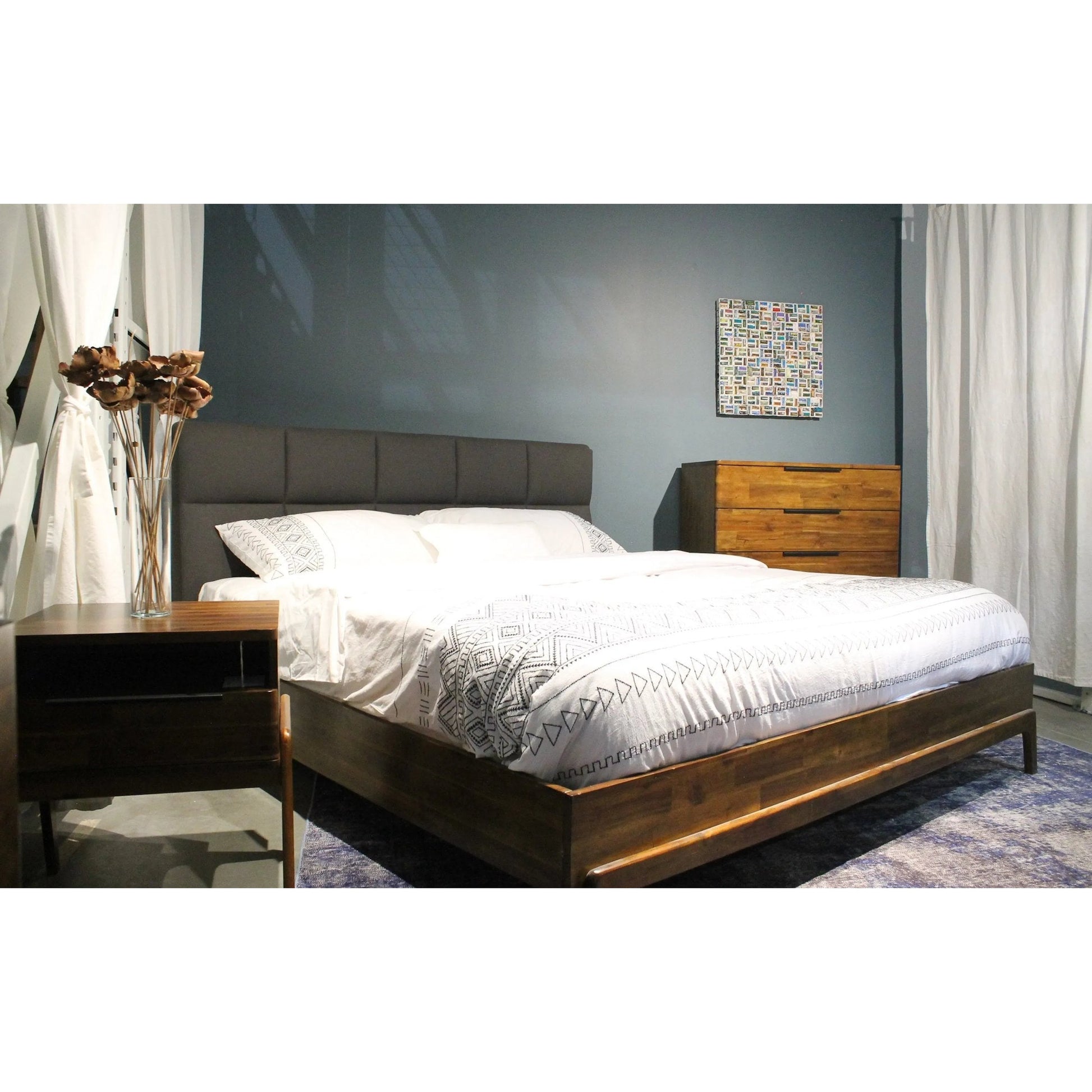 Remix Bed by LH Imports in brown, grey and brown. Made from 100% polyester, solid acacia, mdf acacia veneer, plywood, rubber wood in a transitional style.