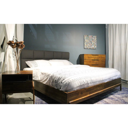 Remix Bed by LH Imports in brown, grey and brown. Made from 100% polyester, solid acacia, mdf acacia veneer, plywood, rubber wood in a transitional style.