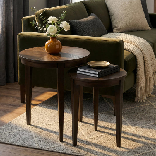 Nest of Tables by Butler Specialty Company in dark brown and cocoa. Made from acacia wood solids, acacia veneers in a modern style.