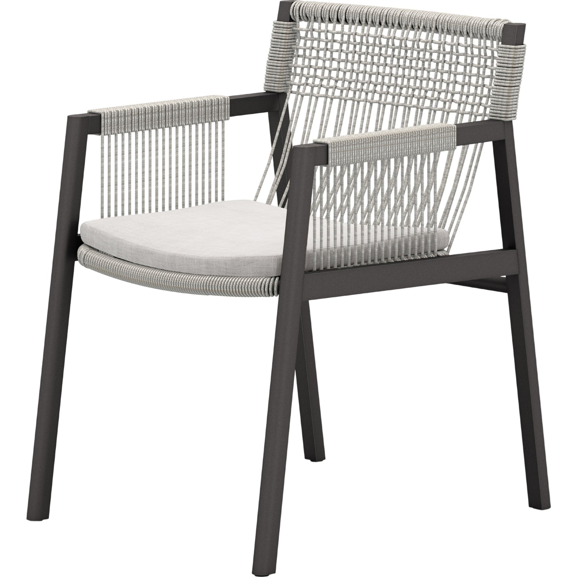 Shuman Outdoor Dining Chair by Four Hands in stone grey, bronze, heathered grey rope and stone gray. Made from 100% olefin, aluminum, 100% polypropylene in a modern style.