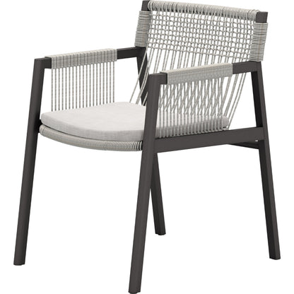 Shuman Outdoor Dining Chair by Four Hands in stone grey, bronze, heathered grey rope and stone gray. Made from 100% olefin, aluminum, 100% polypropylene in a modern style.